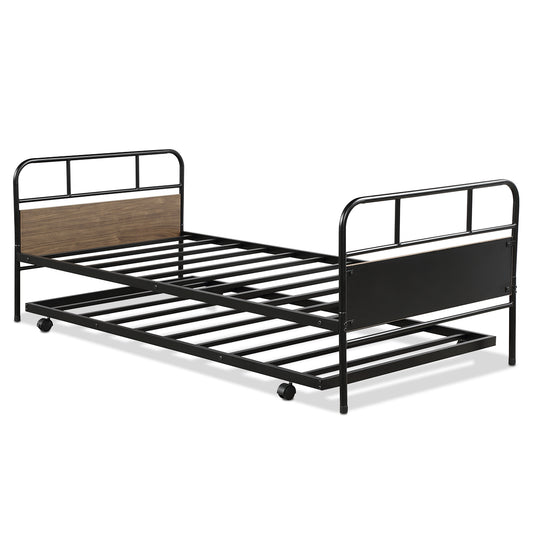 Topbuy Twin Size Daybed and roll-out Trundle Frame Set with Casters
