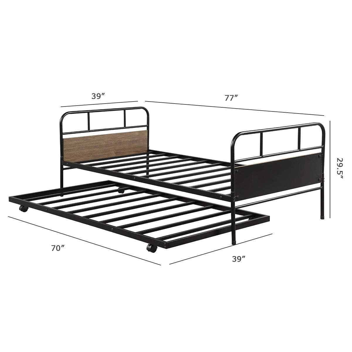 Topbuy Twin Size Daybed and roll-out Trundle Frame Set with Casters