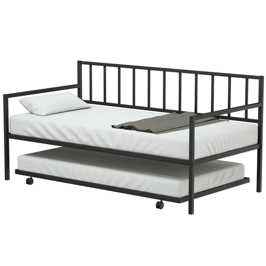 Topbuy Twin Size Steel Daybed &roll-out Trundle Frame Set w/ Casters