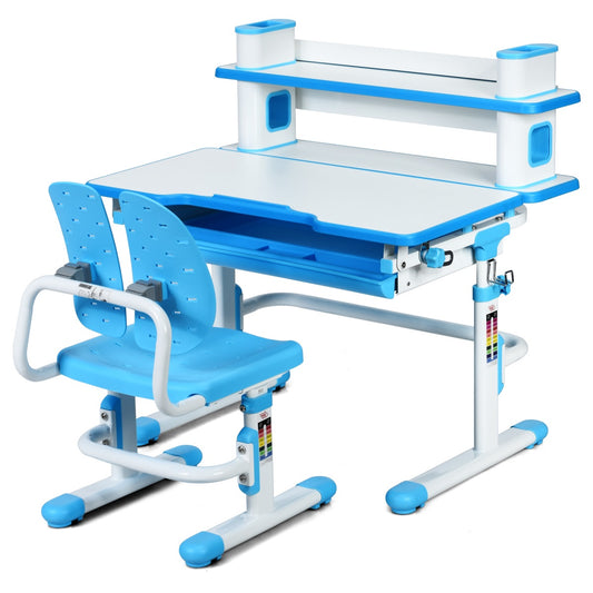 Topbuy Children's Studying Table Height Adjustable Desk Chair Set Blue