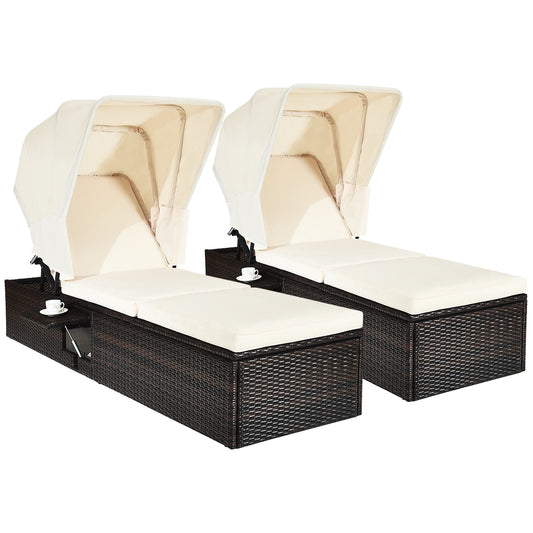 Topbuy Set of 2 Outdoor Cushioned Recliner Lounge w/Folding Canopy
