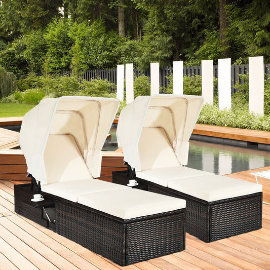 Topbuy Set of 2 Outdoor Cushioned Recliner Lounge w/Folding Canopy