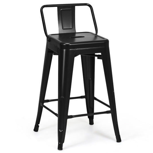 Topbuy Set of 4 Metal Bar Stools 24'' Industrial Chair Low Back Black