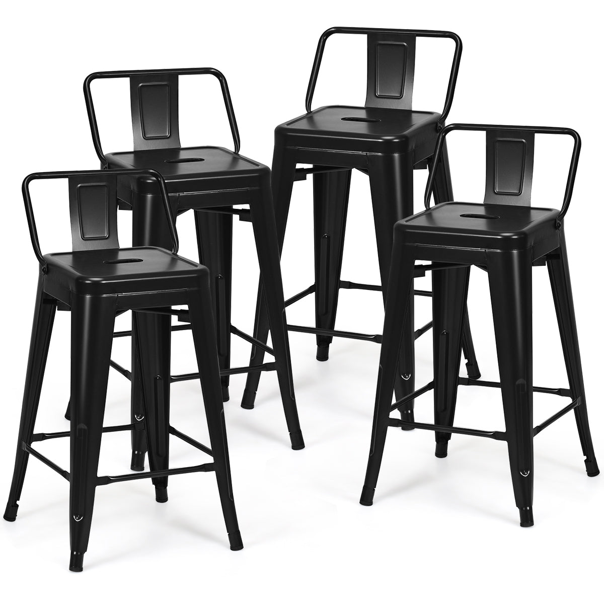 Topbuy Set of 4 Metal Bar Stools 24'' Industrial Chair Low Back Black