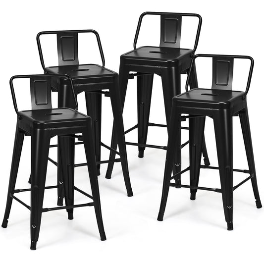 Topbuy Set of 4 Metal Bar Stools 24'' Industrial Chair Low Back Black
