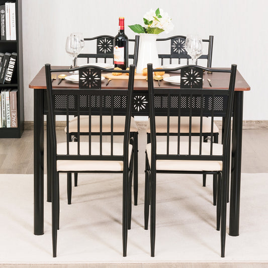 Topbuy 5 Piece Dining Set Wood Metal Table and Chairs Kitchen Furniture