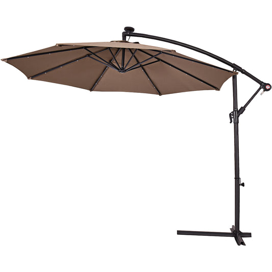 Topbuy 10'Patio Solar Umbrella LED Sun Shade Offset W/Base Beige/Tan/Burgundy