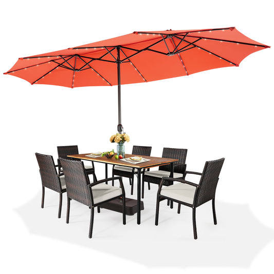 Topbuy 15' Outdoor LED Patio Double-Sided Umbrella w/Base Orange/Coffee/Wine/Beige
