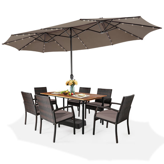 Topbuy 15' Outdoor LED Patio Double-Sided Umbrella w/Base Orange/Coffee/Wine/Beige