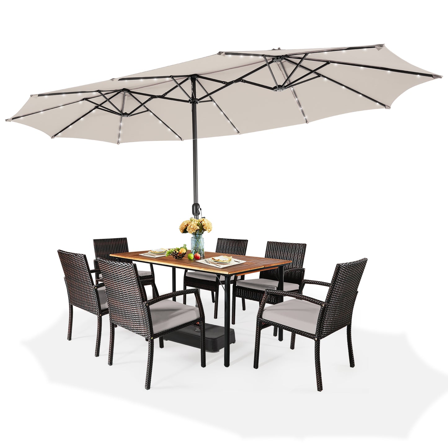 Topbuy 15' Outdoor LED Patio Double-Sided Umbrella w/Base Orange/Coffee/Wine/Beige