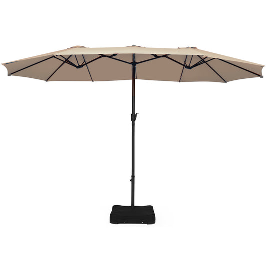 Topbuy 15Ft Outdoor Double-Sided Patio Umbrella Sunshade w/ Base Orange/Tan/Wine/Beige