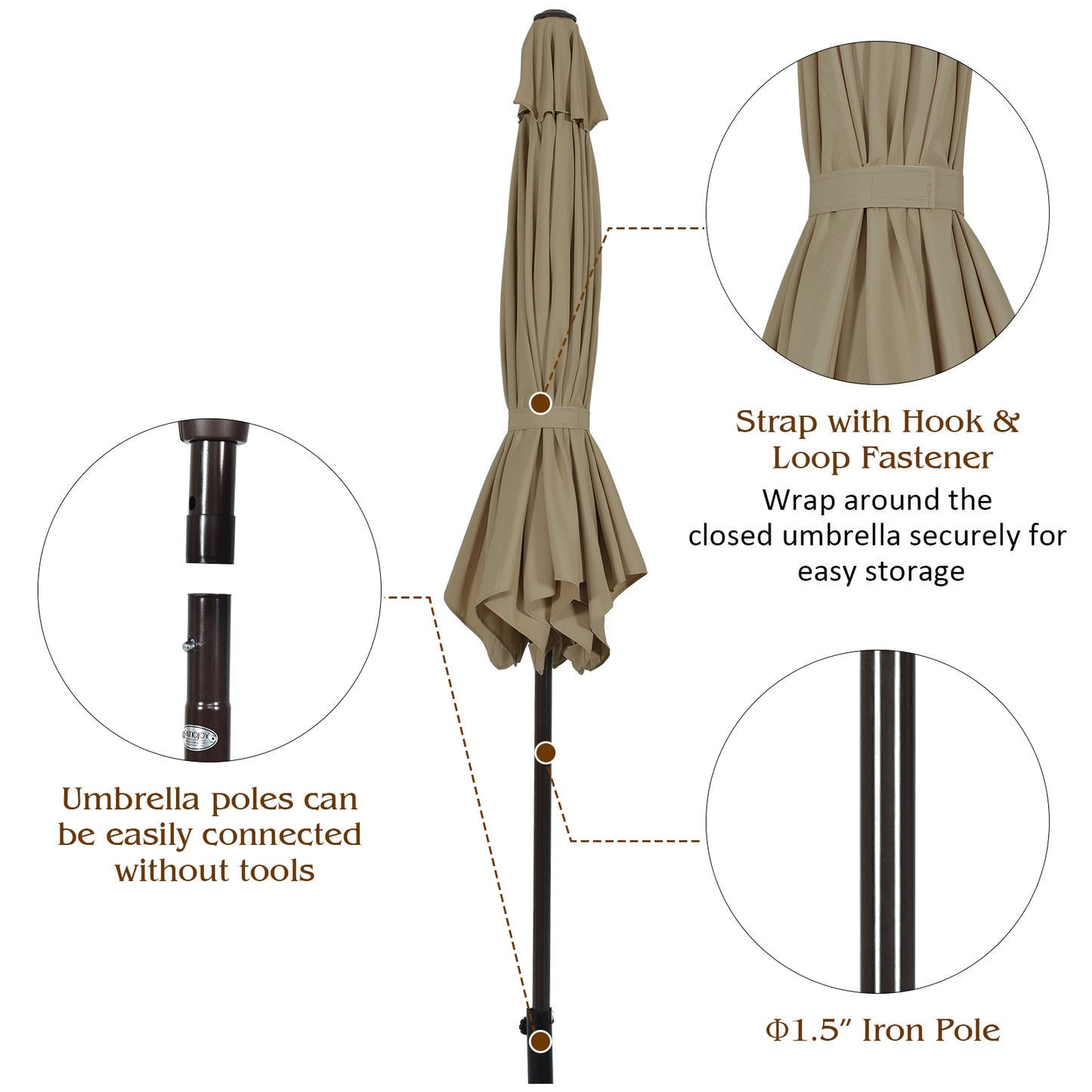 Topbuy 10 ft Patio Market Umbrella w/Solar Powered LED Light Beige/Blue/Burgundy/Tan