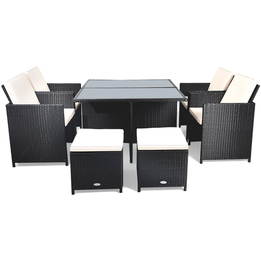 Patiojoy 9 Pieces Patio Set Outdoor Wicker Rattan Furniture w/ Cushions