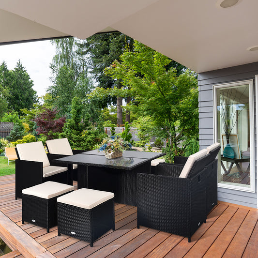 Patiojoy 9 Pieces Patio Set Outdoor Wicker Rattan Furniture w/ Cushions