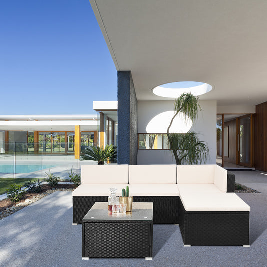 Patiojoy 5 Pieces Patio Set Outdoor Wicker Rattan Furniture w/ Cushions