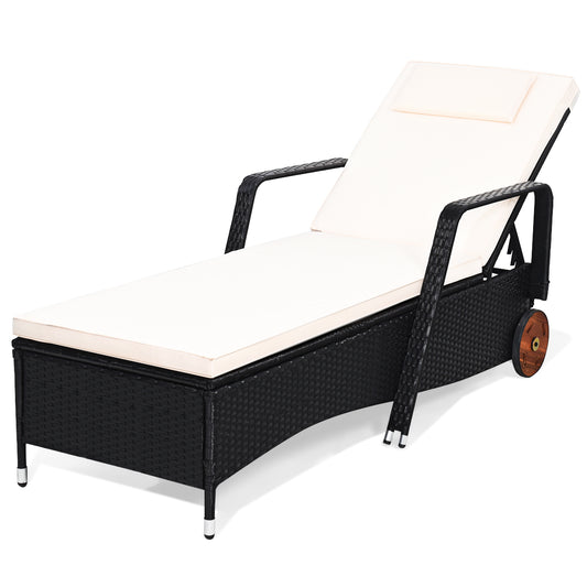 Patiojoy Adjustable Rattan Outdoor Reclining Patio Rattan Cushioned Lounge
