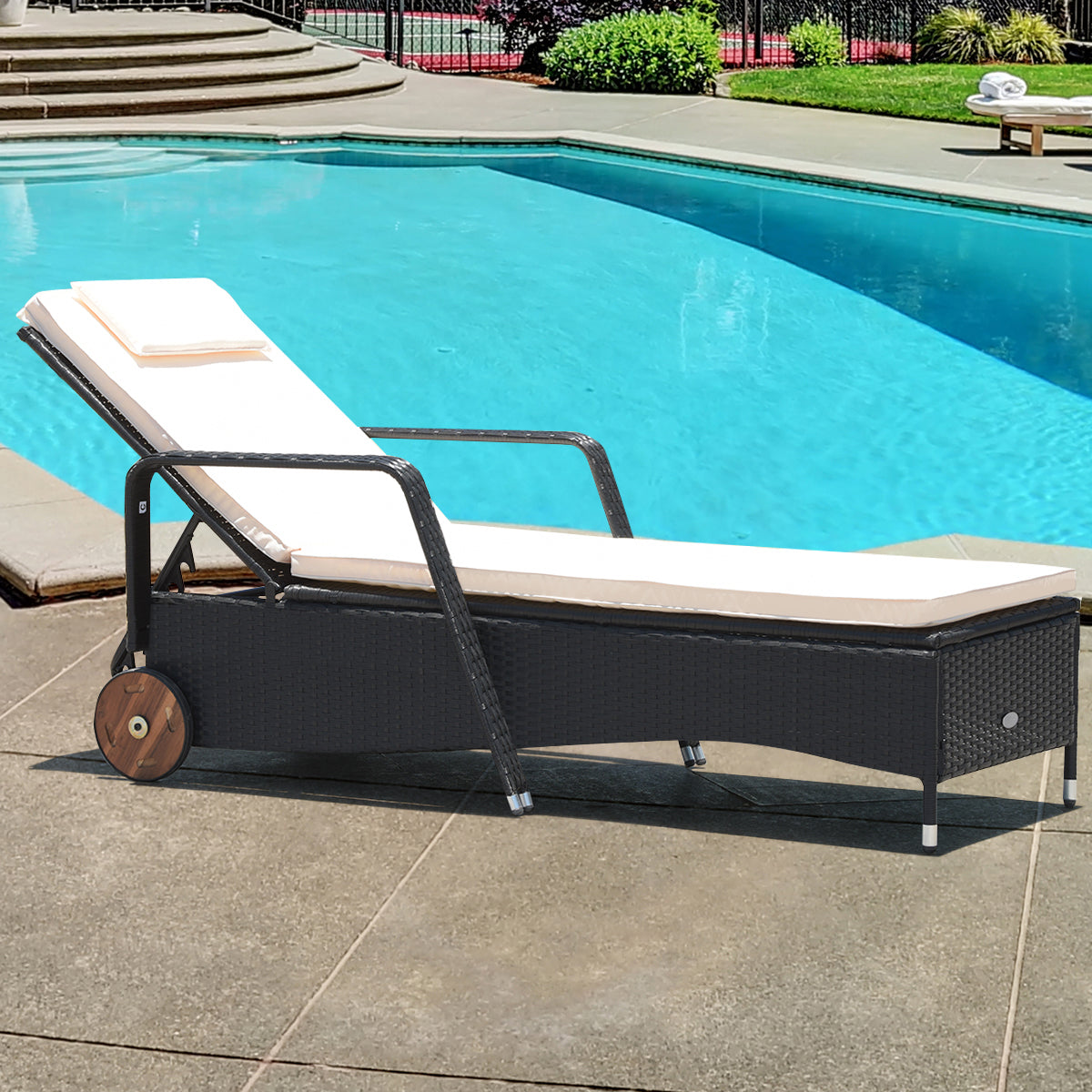 Patiojoy Adjustable Rattan Outdoor Reclining Patio Rattan Cushioned Lounge