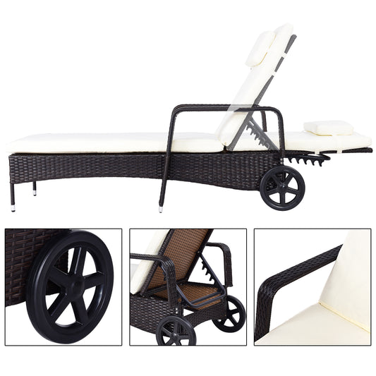 Patiojoy Adjustable Wicker Patio Lounge Outdoor Rattan Cushioned Recliner