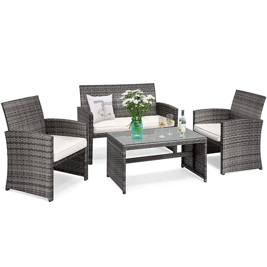 Patiojoy 4 PCS Patio Wicker Furniture Outdoor Rattan Chairs w/Cushions