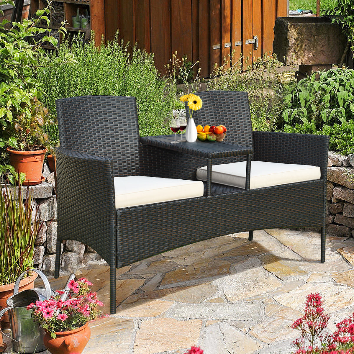Patiojoy Outdoor Rattan Furniture Wicker Conversation Chair