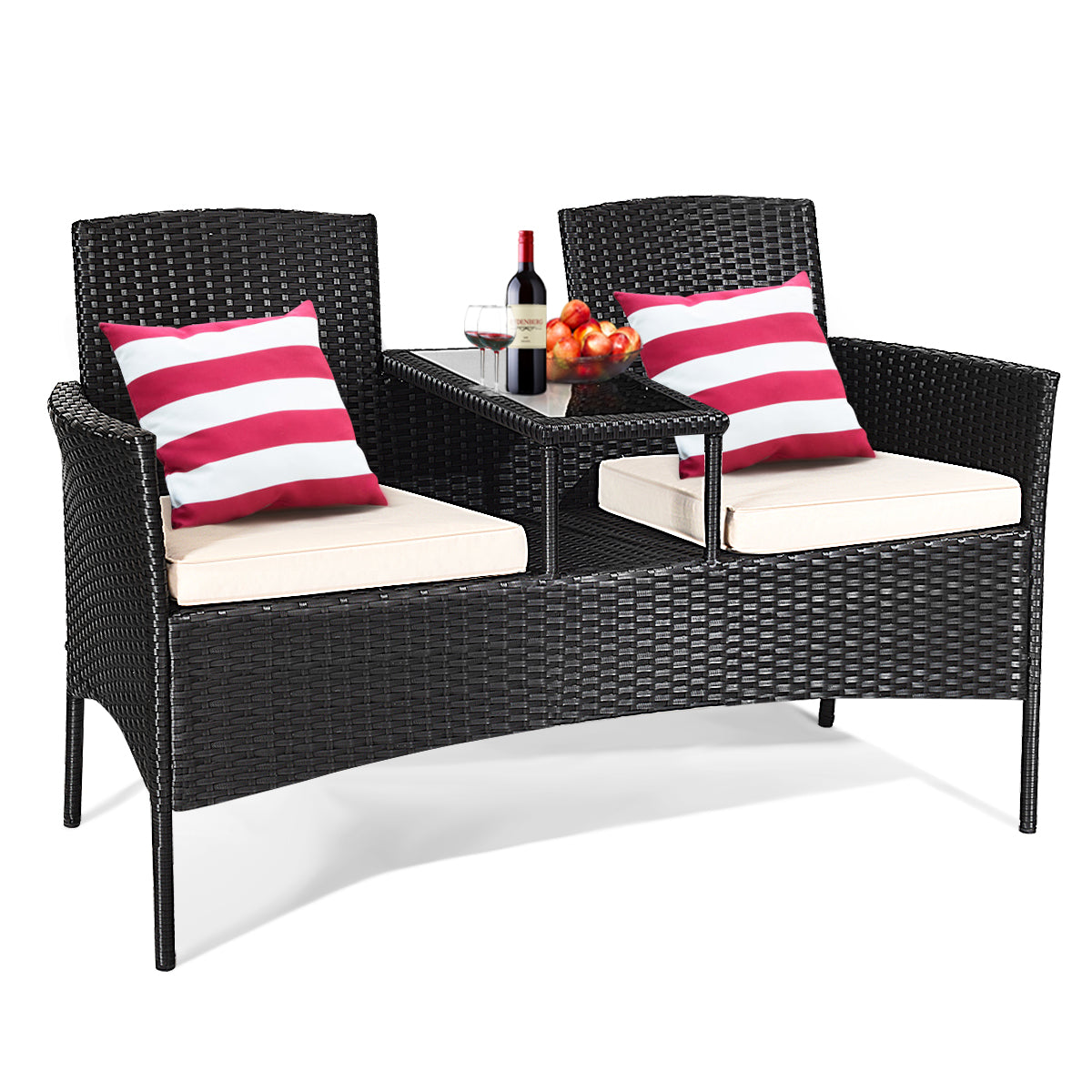 Patiojoy Outdoor Rattan Furniture Wicker Patio Conversation Chair