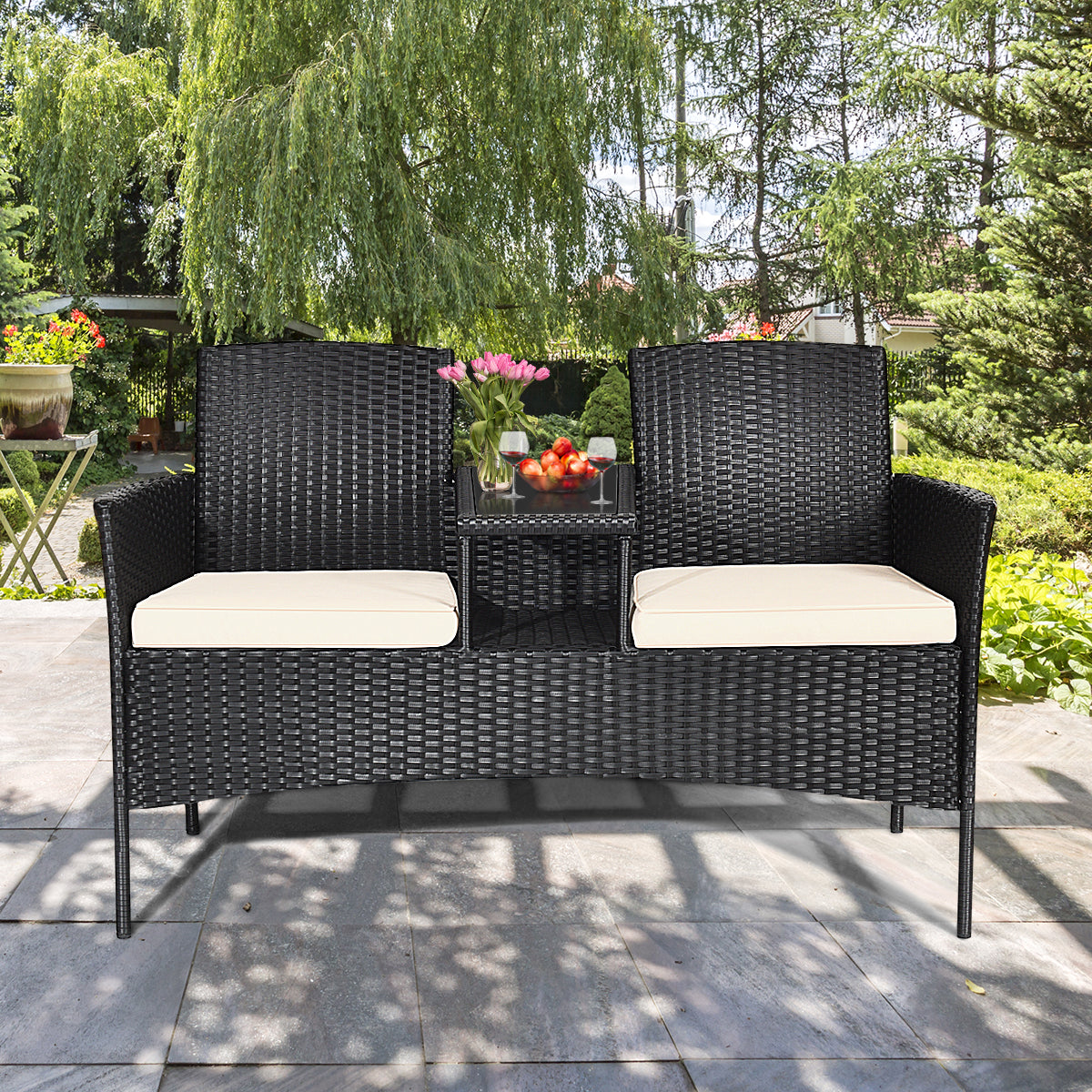 Patiojoy Outdoor Rattan Furniture Wicker Patio Conversation Chair