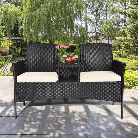 Patiojoy Outdoor Rattan Furniture Wicker Patio Conversation Chair