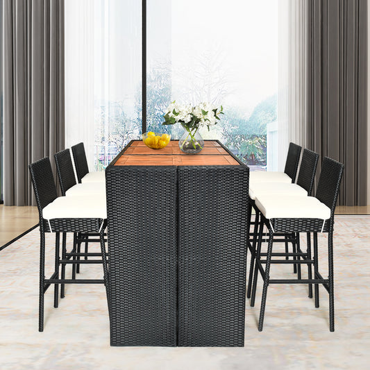 Patiojoy 7 Pieces Outdoor Rattan Wicker Dining Table Set with Cushions