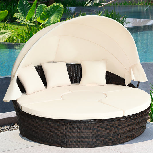 Patiojoy Outdoor Patio Rattan Daybed Wicker Adjustable Cushioned Sofas