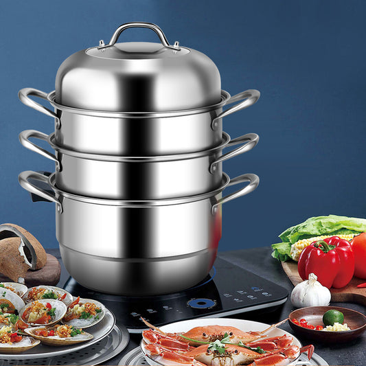 Topbuy 11'' Stainless Steel Steamer Set Cookware Pot 3-Tier Food Steamer