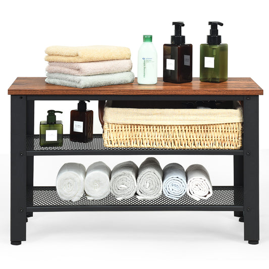 Topbuy 3-Tier Industrial Shoe Rack Entryway Bench with Mesh Storage Shelves