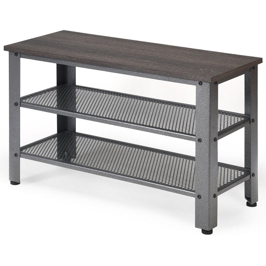Topbuy 3-Tier Industrial Shoe Rack Entryway Bench with Mesh Storage Shelf