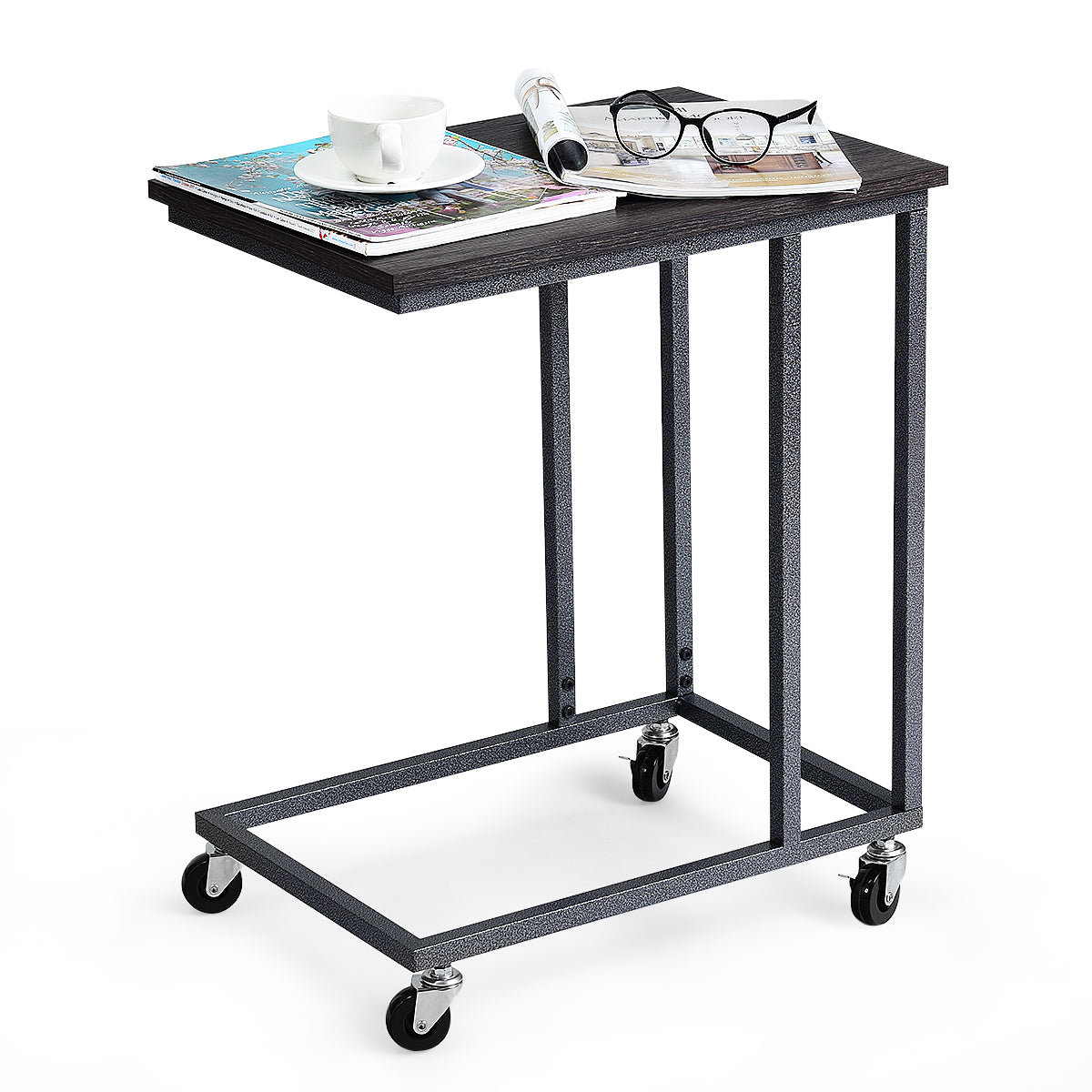 Topbuy C-Shaped Beside Sofa Laptop Table Multiple Magazines Snack Table