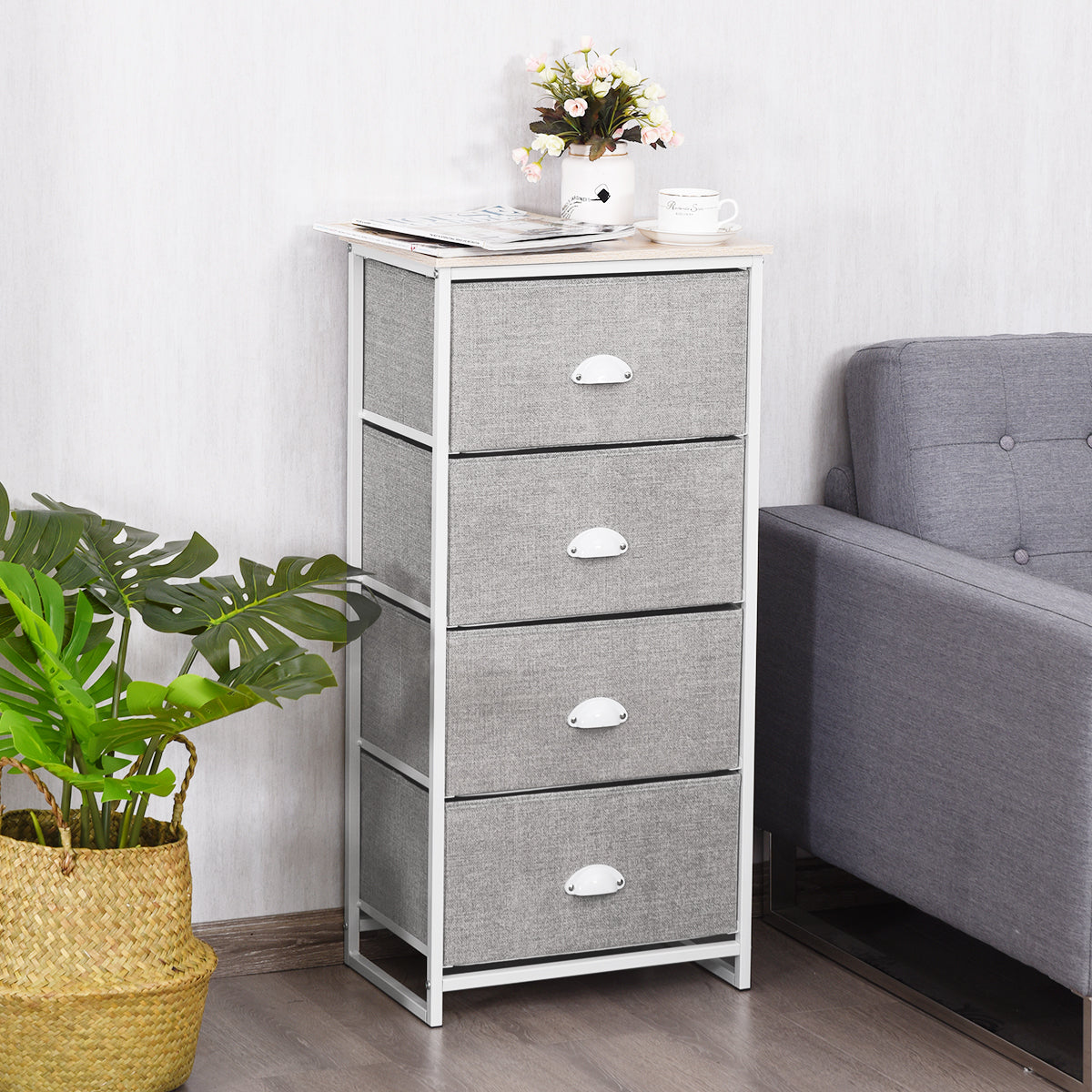 Topbuy 4-Drawer Fabric Storage Tower Unit Nightstand with Drawers