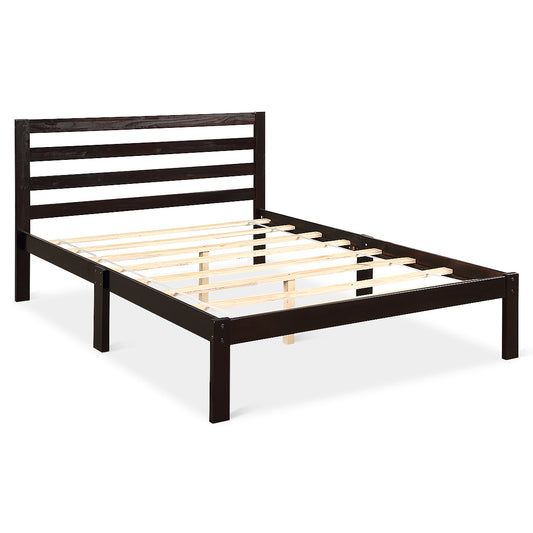 Topbuy Wooden Platform Bed Full Size Bed Frame Slat Support with Headboard