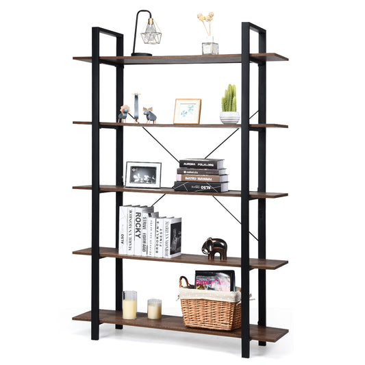Topbuy 5-Tiers Modern Bookshelf Wooden and metal Bookcase Display Shelf Rack