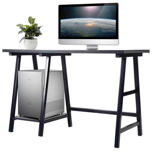 Topbuy Modern Computer Wooden Desk Laptop Table with 2 Shelves Black