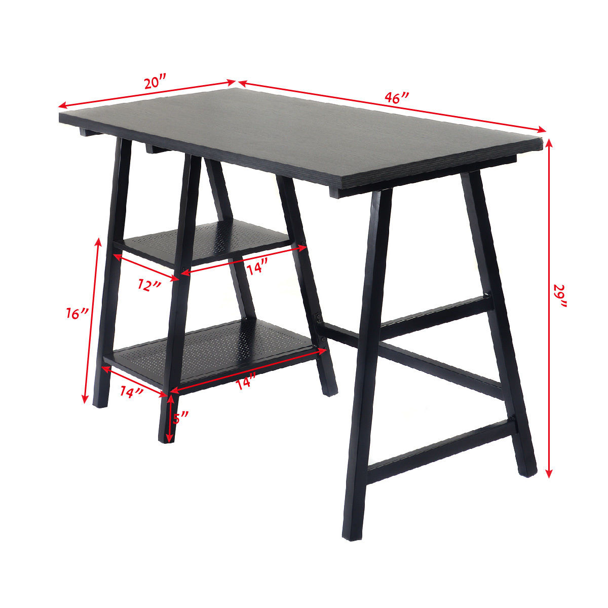 Topbuy Modern Computer Wooden Desk Laptop Table with 2 Shelves Black