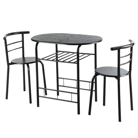 Topbuy 3 PCS Kitchen Dining Set Compact Bistro Pub 2 Chairs & Table Black/Grey/Natural/Tan/Silver/Black&Brown