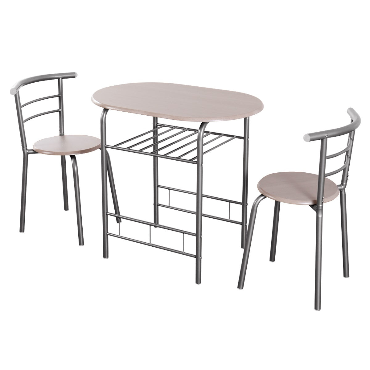 Topbuy 3 PCS Kitchen Dining Set Compact Bistro Pub 2 Chairs & Table Black/Grey/Natural/Tan/Silver/Black&Brown