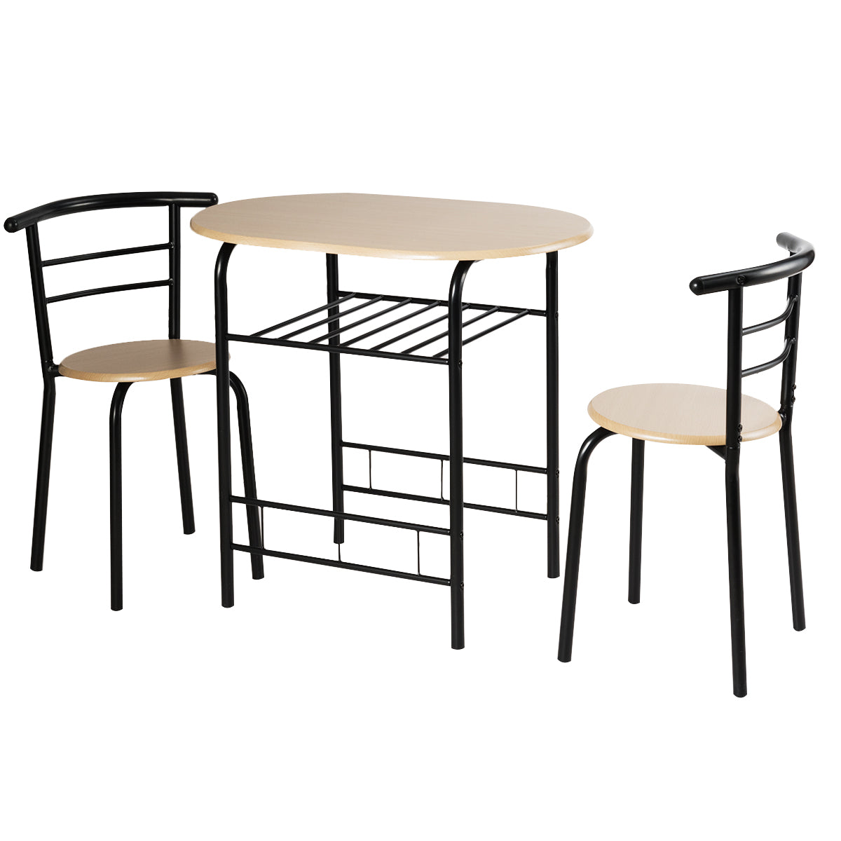 Topbuy 3 PCS Kitchen Dining Set Compact Bistro Pub 2 Chairs & Table Black/Grey/Natural/Tan/Silver/Black&Brown