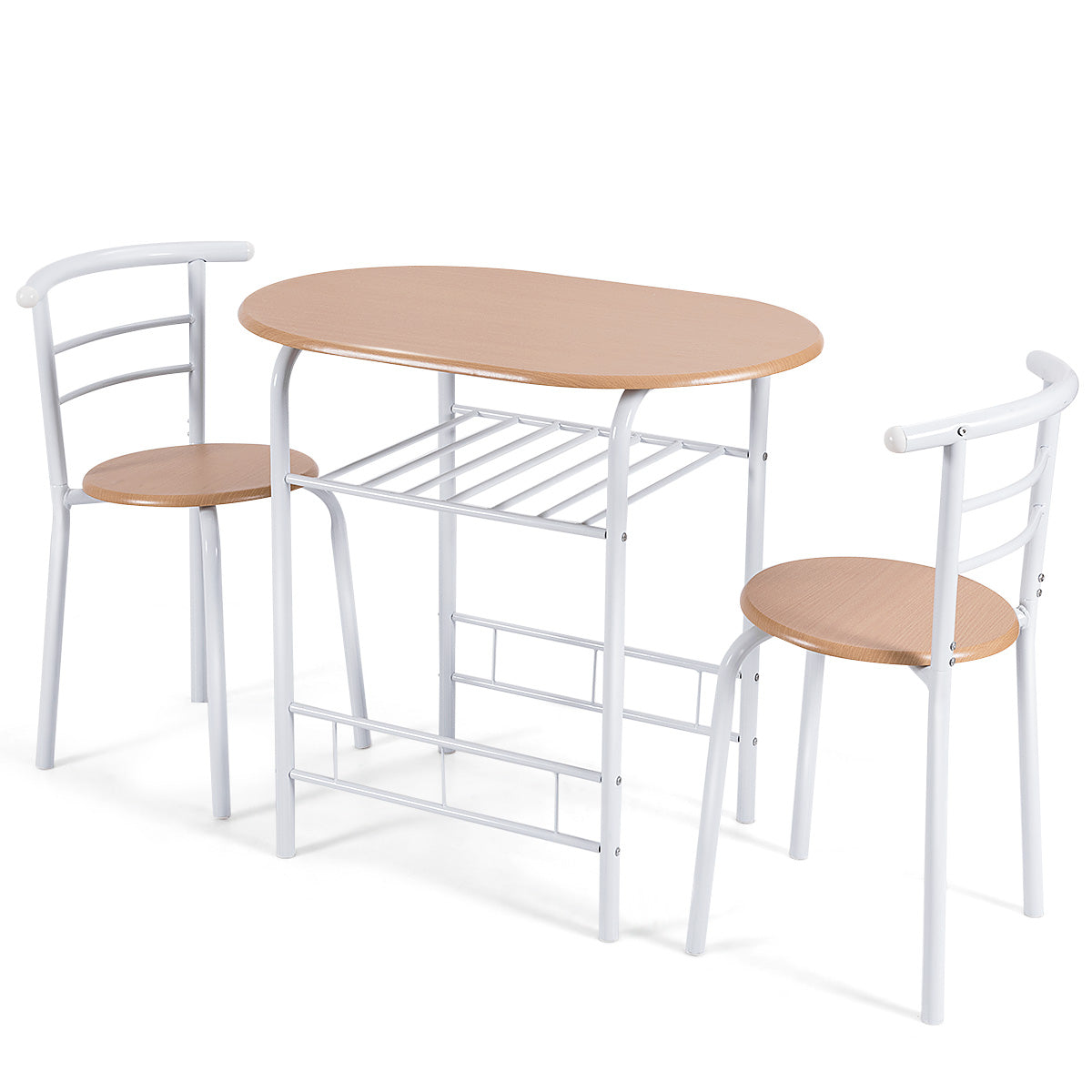 Topbuy 3 PCS Kitchen Dining Set Compact Bistro Pub 2 Chairs & Table Black/Grey/Natural/Tan/Silver/Black&Brown