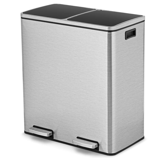 Topbuy 16 Gallon Stainless Steel Trash Garbage Can Double Bucket Pedal Bin