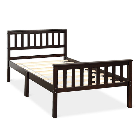 Topbuy Wood Bed Frame Wooden Slat Support Platform w/ Headboard Twin Size