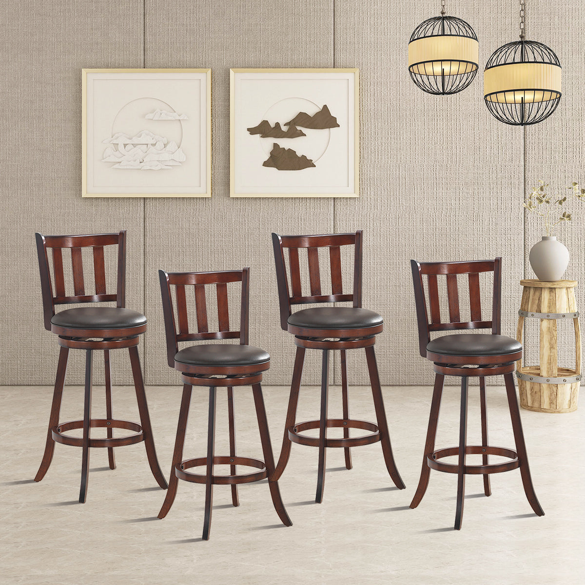Topbuy 25'' Swivel Bar Stool Padded Dining Kitchen Pub Bistro Chair Set of 4