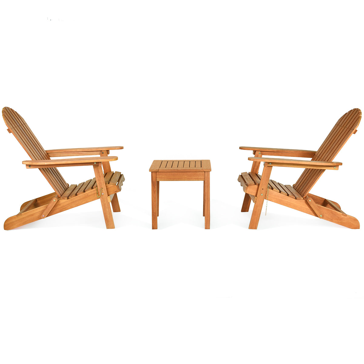 Topbuy Outdoor 3 Pieces Adirondack Chair Patio Furniture Set Eucalyptus Wood