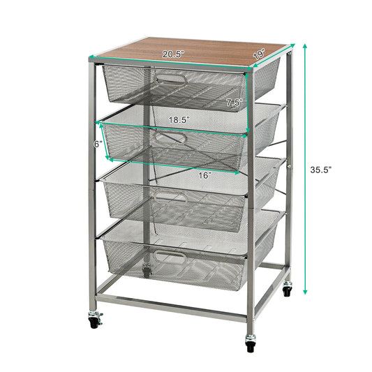 Topbuy 4-Drawer Organizer Steel Mesh Storage Utility Storage Shelves  on Wheel