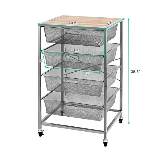 Topbuy Steel Mesh Drawers Utility Storage Shelves 4-Drawer Organizer on Wheel