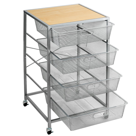 Topbuy Wheeled Steel Mesh Storage Utility Storage Shelves 4-Drawer Organizer