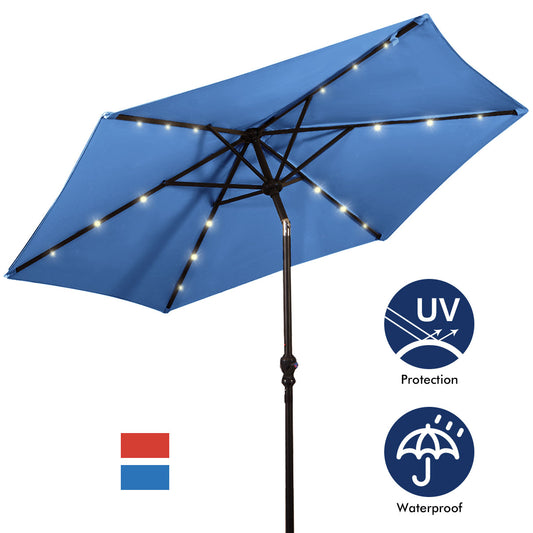 Topbuy 9FT Patio UV Protection Tilt Solar Powered Umbrella with LED Lights Blue No Base